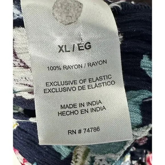 Bila Maxi Dress Women's XL Multi Floral Smocked Waist Tie Front Handkerchief Hem - Picture 4 of 6